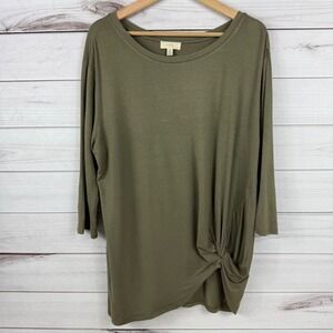 Cupio Womens Olive Green 3/4 Sleeve Knot‎ Tunic Top Women's Large